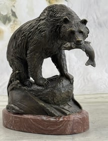 Jim Ponter Bear catching fish Bronze Sculpture