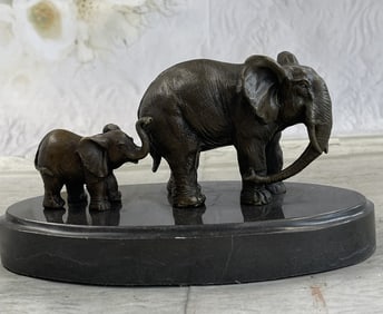 Barye Mother and Child Elephant Bronze