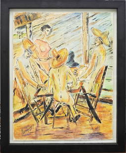 Carlos (Gomez) Enriquez Cuban, 1900-1957: mixed media on paper 24" x 18" excellent condition