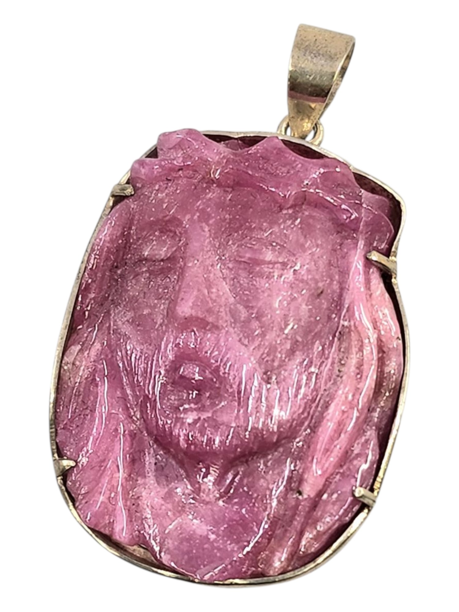 Large Jesus Christ Natural Ruby carved Sterling Silver Pendant (1 of 2)