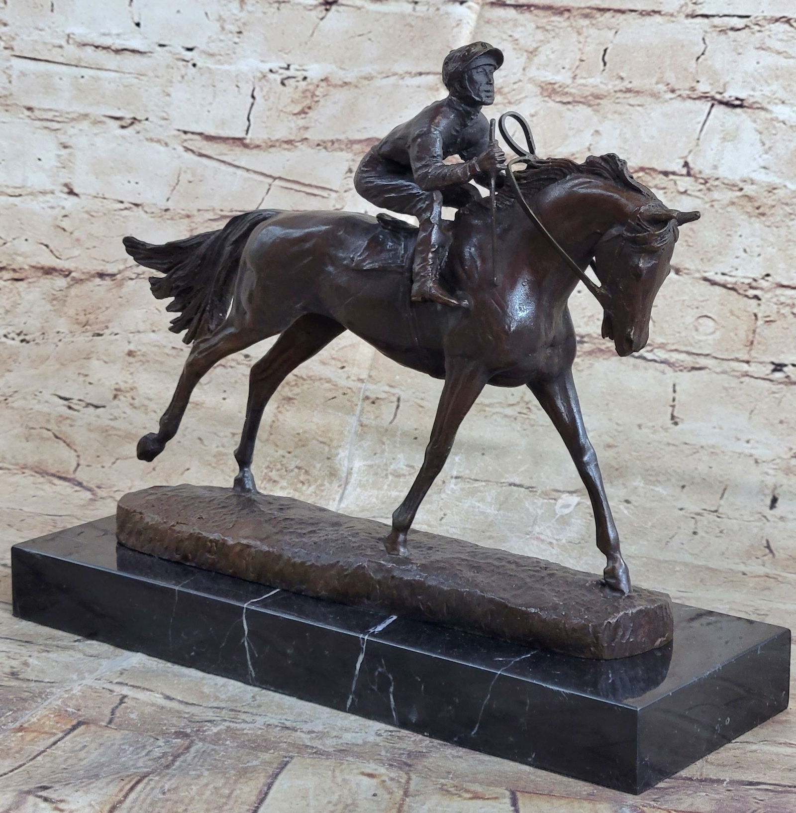 Handmade Bronze Sports Art Sculpture Jockey Horse Racing Kentucky Derby Statue (1 of 4)
