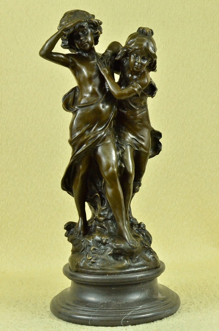 Signed Original Boy and girl Walking Outdoor Bronze Sculpture (1 of 4)