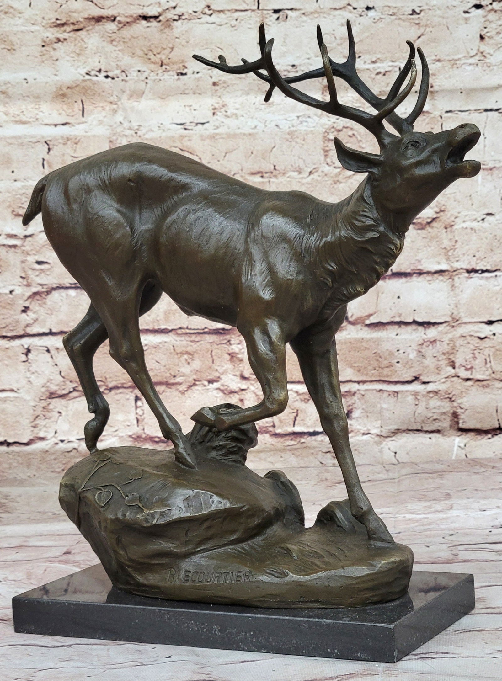 Signed Original Male Elk Mountain Deer Caribou Hunter Decor Bronze Sculpture Art (1 of 4)
