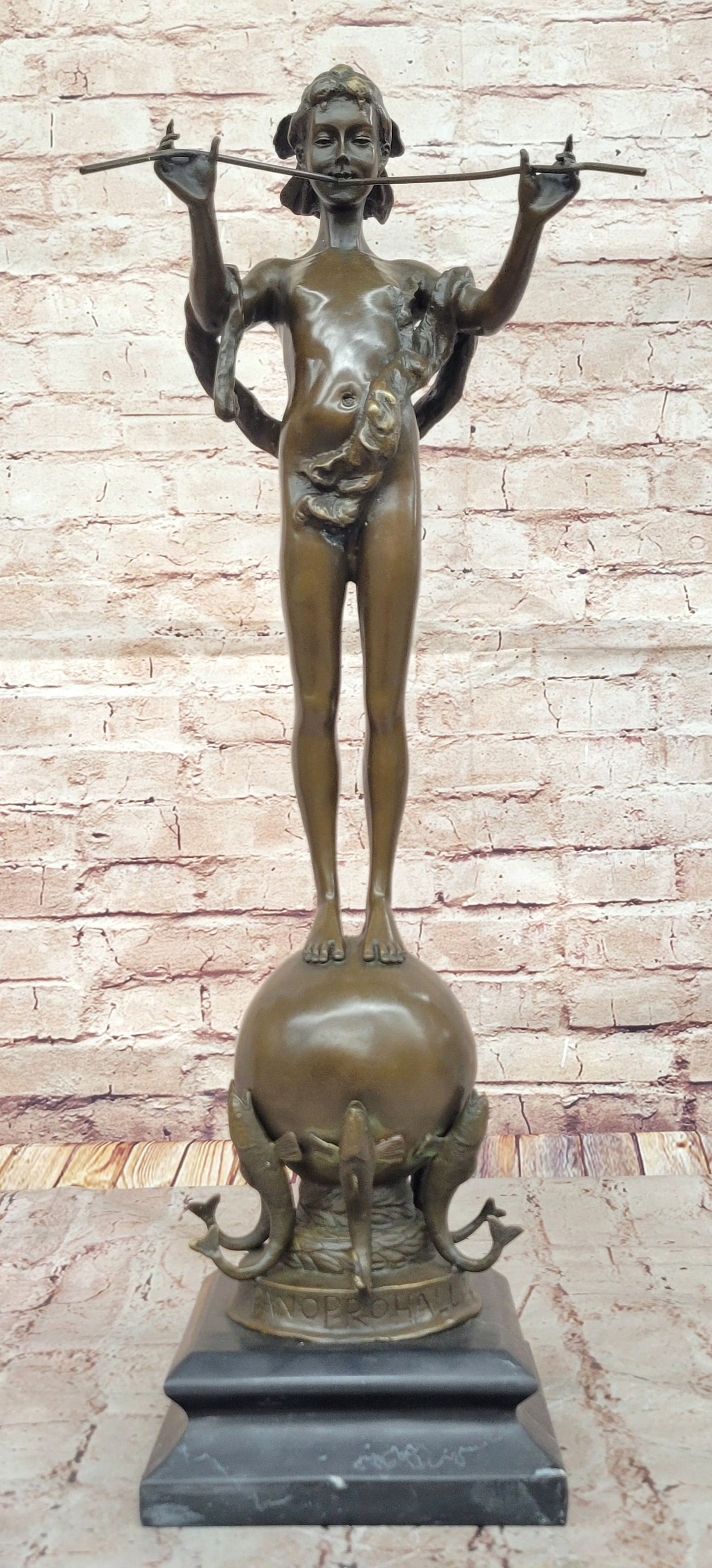 'Pan of Rohallion'' by Frederick W. MacMonnies Hand Made Classic Bronze Sculpture: Bronze Dimensions with Marble Base: Height 23.5" x Width 8"Marble Dimensions:6" X 6"Height without base:21"Weight:20 LBSOriginal or Reproduction: Reproduction