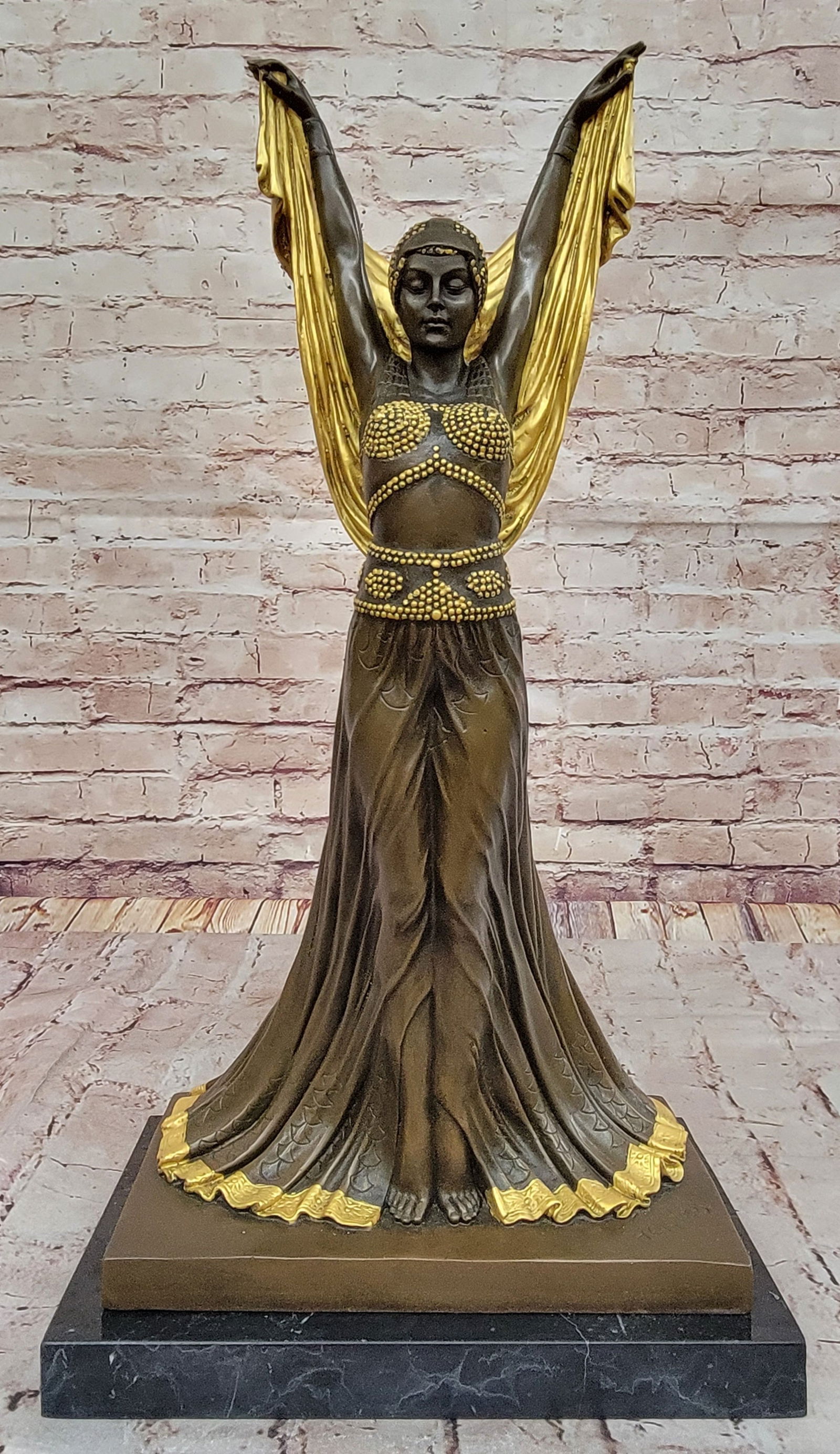 Salome Golden Dancer Bronze Sculpture with Vibrant Flowing Gown after Chiparus (1 of 4)
