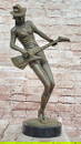 Rock and Roll Girl Guitarist Bronze Sculpture on Base