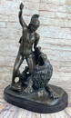 Fisher Brave Roman Warrior Attacks Savage Beast Lion Bronze