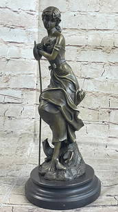 Dreaming by Auguste Moreau Art Deco Nouveau Classic Elegant Woman Bronze Statue: Bronze Dimensions with Marble Base: Height 14" X Width 5"Marble Dimensions: Diameter 5"Height without base:13"Weight:9 LBSOriginal or Reproduction: Reproduction