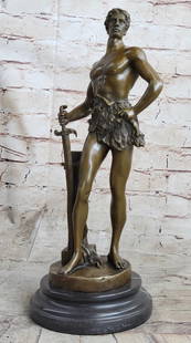 Vintage French bronze sculpture of a Man Artist Maurice Constant Le Travail: Bronze Dimensions with Marble Base: Height 15" X Width 6"Marble Dimensions: Diameter 6"Height without base:14"Weight:9 LBSOriginal or Reproduction: Reproduction