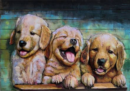 Hot new Dogs decor wall art office interior decor Oil painting custom metal dog: Total Dimensions: Height 47'' x Width 31.5''Approximate Weight: 20 LBSOriginal Reproduction: Original
