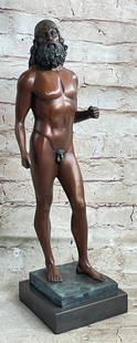 Ancient Greek Kouros Nude Male Statue Sculpture: Total Dimensions: Height 16.5'' x Width 4.5''Approximate Weight: 9 LBSOriginal Reproduction: Original
