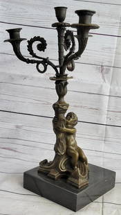 Child Holding Candelabra Vintage Style Bronze Metal Candle Holder: Bronze Dimensions with Marble Base: Height 16" x Width 8"Marble Dimensions: 6" X 6".Height without base: 15 "Approximate Weight: 13 LBSOriginal Reproduction: Original