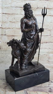 Signed Phidias Pluto Zeus & Poseidon Brother Holding Dog Bronze Sculpture: Total Dimensions: Height 12'' x Width 6''Approximate Weight: 10 LBSOriginal Reproduction: Reproduction