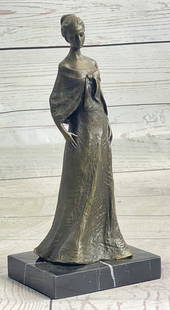 Young Woman in Dress Bronze Metal Figure Sculpture: Bronze Dimensions with Marble Base: Height 8.5" X Width 4"Marble Dimensions:4" X 4"Height without base:7.5"Weight:2 LBSOriginal or Reproduction: Original