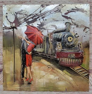 First kiss Anniversary Birthday Gift Romantic 3-D Oil Painting on Metal Canvas: Total Dimensions: Height 32'' x Width 32''Approximate Weight: 12 LBSOriginal Reproduction: Original