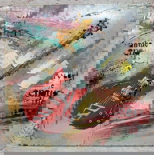 100% Hand Painted Oil Painting With 3D Metal Art Red Guitar 32 X 32 Inches: Total Dimensions: Height 32'' x Width 32''Approximate Weight: 11 LBSOriginal Reproduction: Original