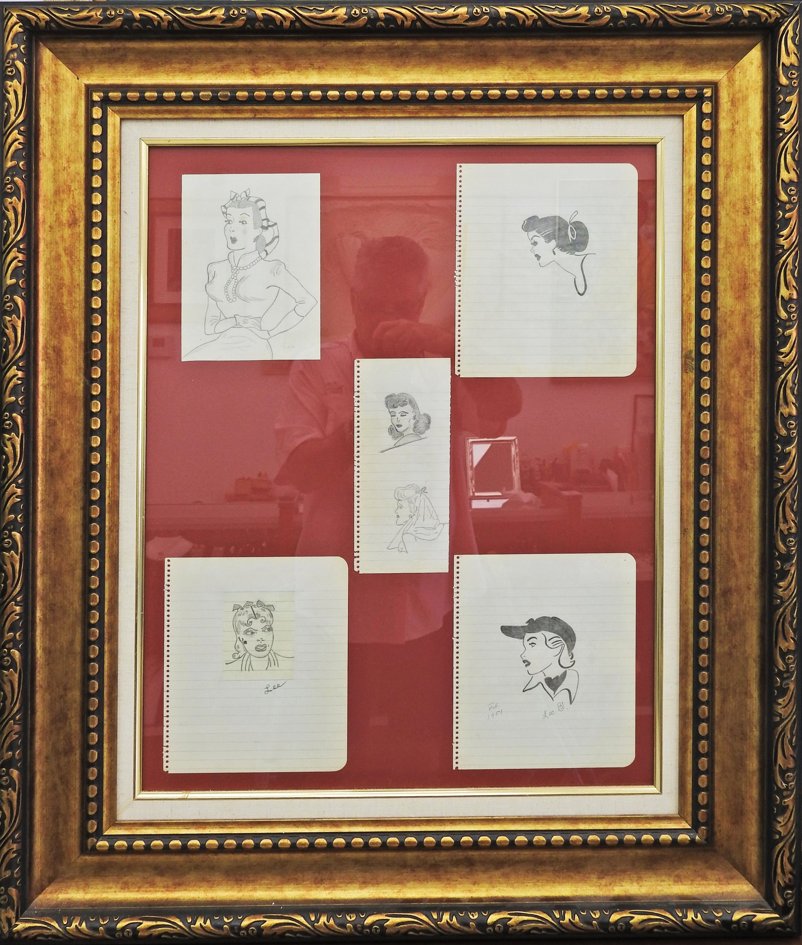 Lee GODIE (1908-1994) Pencil drawings: 5 framed pencil on paper drawings by an artist called LEE, the frame measures 36.25" x 30" excellent condition