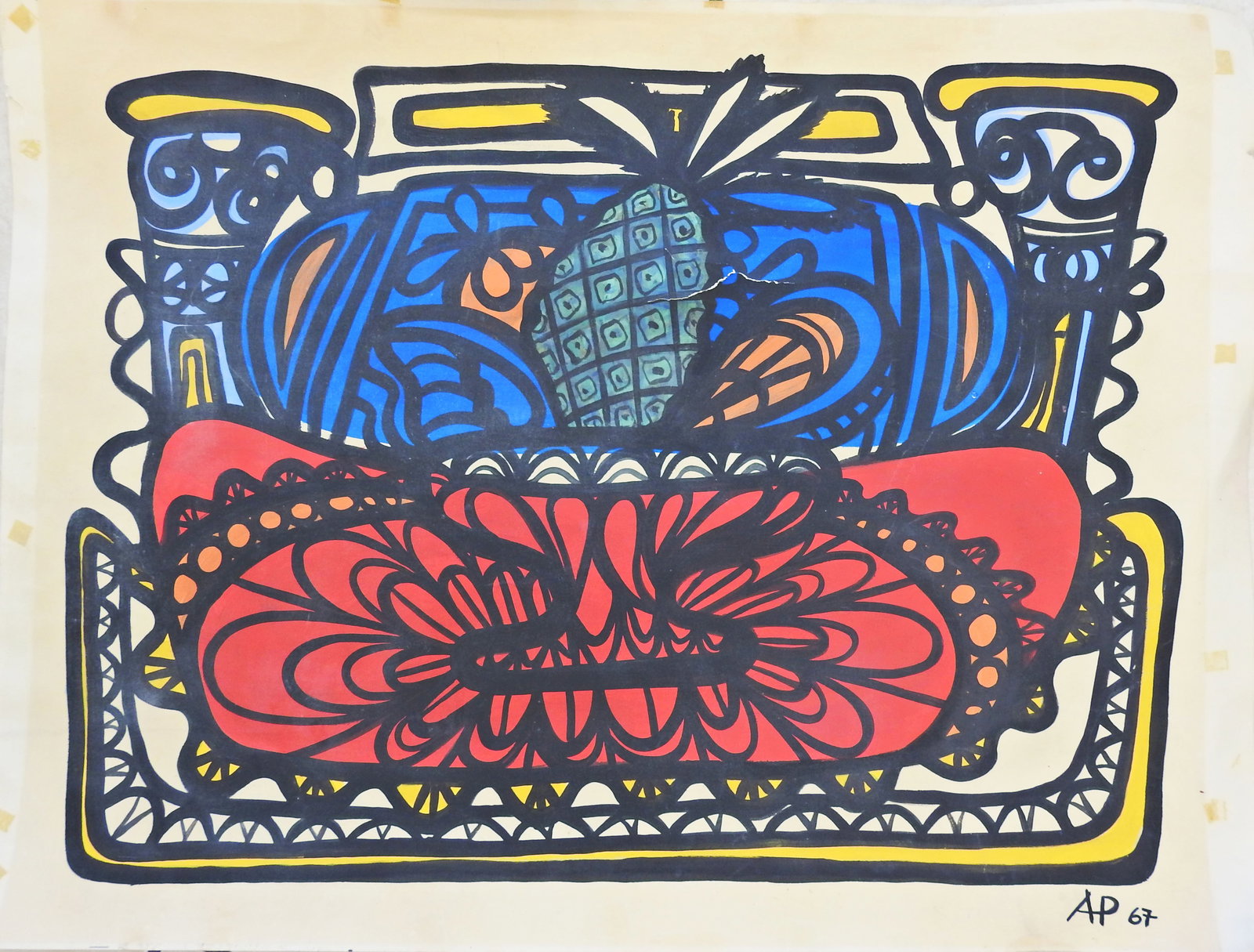 manner of Amelia Pelaez Cuban Art gouache on paper: 30.50" x 22.7/8"