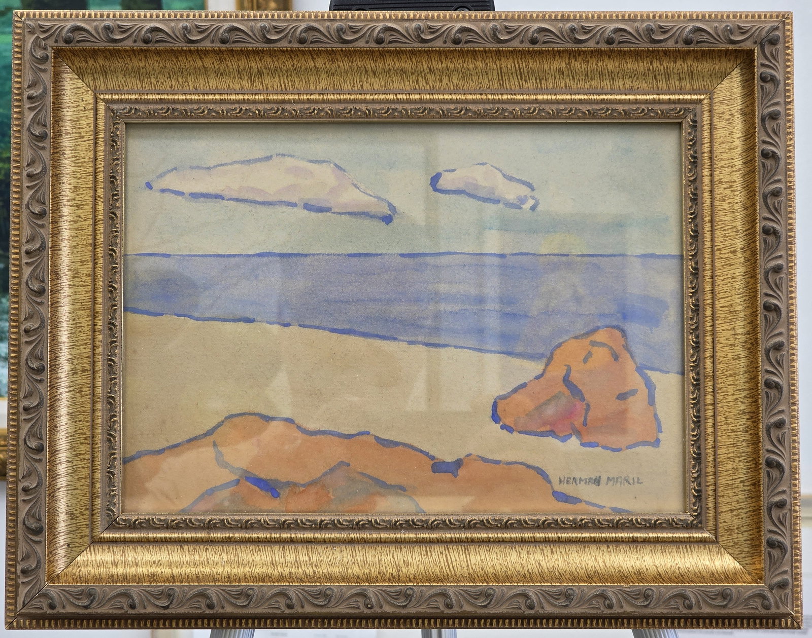 Herman Maril watercolor on paper: 11" x 14" with frame