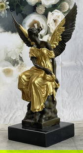 Art Deco Houdon Angel Bronze: Bronze Dimensions with Marble Base: Height 12" X Width 7"Marble Dimensions:6" X 4"Height without base:11"Weight:10 LBS. Original or Reproduction: Reproduction
