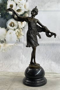 Art Deco ~Kernalan Dancer Dance Bronze Sculpture Figure Figurine Statue Dancing: Bronze Dimensions with Marble Base:Height 15" x Width 11" Marble Dimensions:Diameter 5"Height without base: 12"Weight :12 LBSOriginal Reproduction: Reproduction