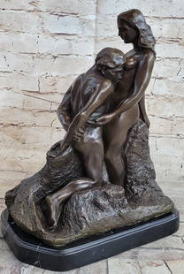Rodin Eternal Idol Bronze Nude Couple Sculpture: Bronze Dimensions with Marble Base: Height 14" X Width 15"Marble Dimensions: Diameter 10"Height without base:13"Weight:20 LBSOriginal or Reproduction: Reproduction