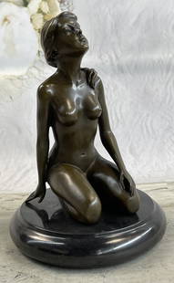 Nick Erotic Woman Bronze Sculpture: Bronze Dimensions with Marble Base: Height 8.5" X Width 6"Marble Dimensions: Diameter 6"Height without base:7.5"Weight:7 LBSOriginal or Reproduction: Original