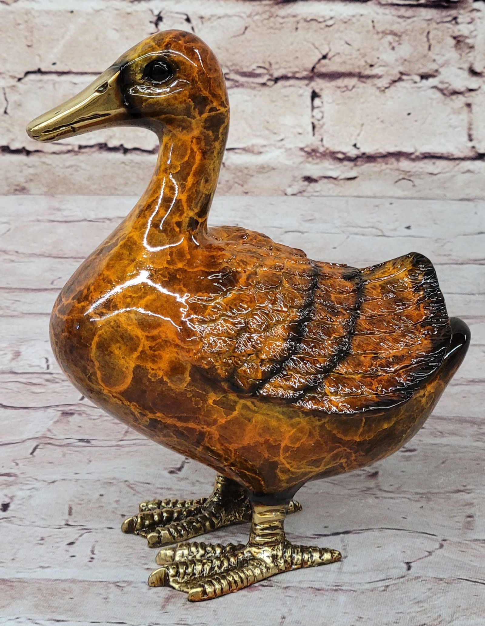 Duck Figurine Figure Real Bronze w/ Patina Glaze Sculpture Special Patina 8" x 7" (1 of 4)