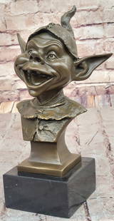 Whimsical Bronze Goblin Bust ? Playful Fantasy Sculpture on Marble Base: Bronze Dimensions with Marble Base: Height 11" X Width 7"Marble Dimensions:4" X 4"Height without base:9"Weight:8 LBSOriginal or Reproduction: Original