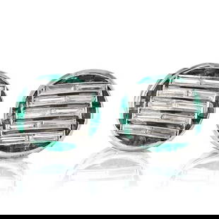 Antique Van Cleef & Arpels Emerald Platinum Tuxedo Cufflinks: Vie to relive the past in these Exquisite, circa 1940s cufflinks/. The (40) Baguette-cut diamonds weigh approx. 3.50 carats and are of approx. E-F color, VVS clarity
