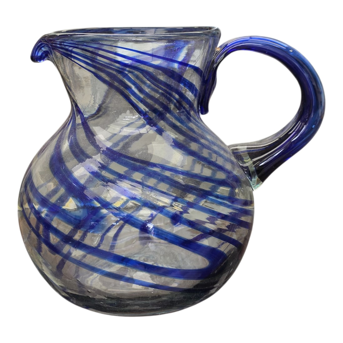 Vintage Hand Blown Glass Cobalt Blue Swirl Large Pitcher 9.5 x 10.5 x 8 in. (1 of 3)