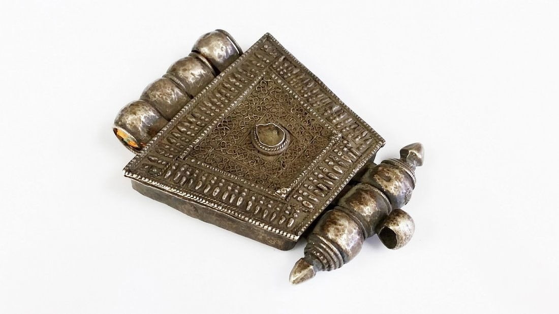 antique tibetan silver necklace stone studded ornament (1 of 2)