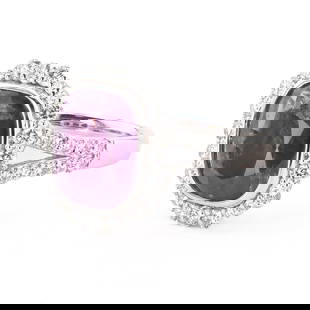5.27ct UNHEATED Purple Pink KASHMIR Sapphire and 0.84ctw Diamond Platinum Ring (GIA CERTIFIED): Platinum (PLAT) natural unheated kashmir sapphire corundum and diamond ring. A cushion brilliant cut natural unheated kashmir sapphire corundum gemstone is mounted in the center of the ring. Round bri