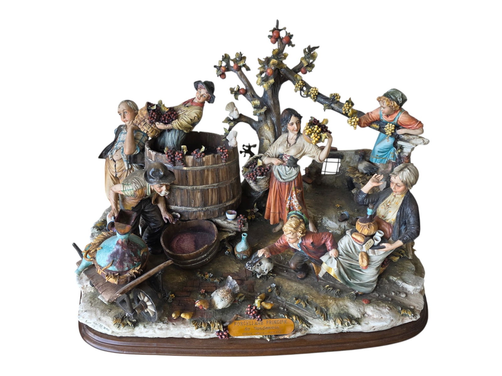 CAPODIMONTE PORCELLANE PRINCIPE "La Vendemmia": Porcellane Principe. La Vendemmia. Edizione Limitata N. 268/500. On Wooden Base. Approx. 17" Tall X 24" X 17". Excellent condition