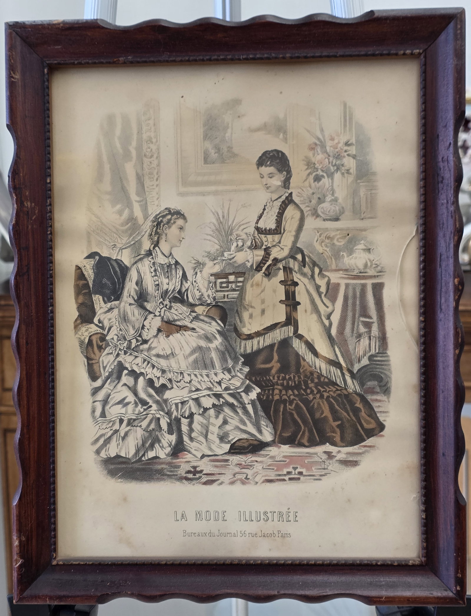 Original French antique hand coloured engraving LA MODE ILLUSTREE: 13.50" x 10.50"