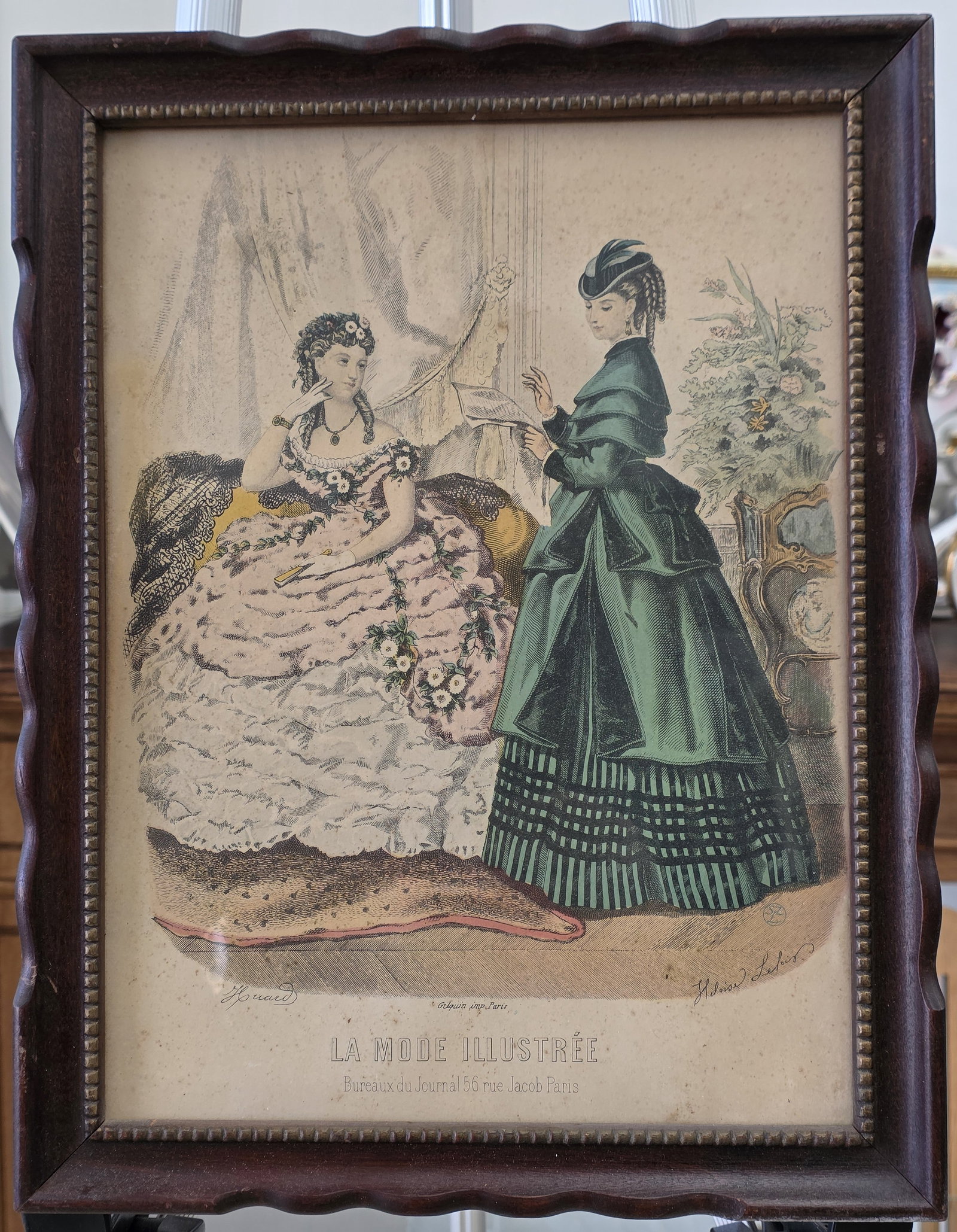 Original French antique hand coloured engraving LA MODE ILLUSTREE: 13.50" x 10"