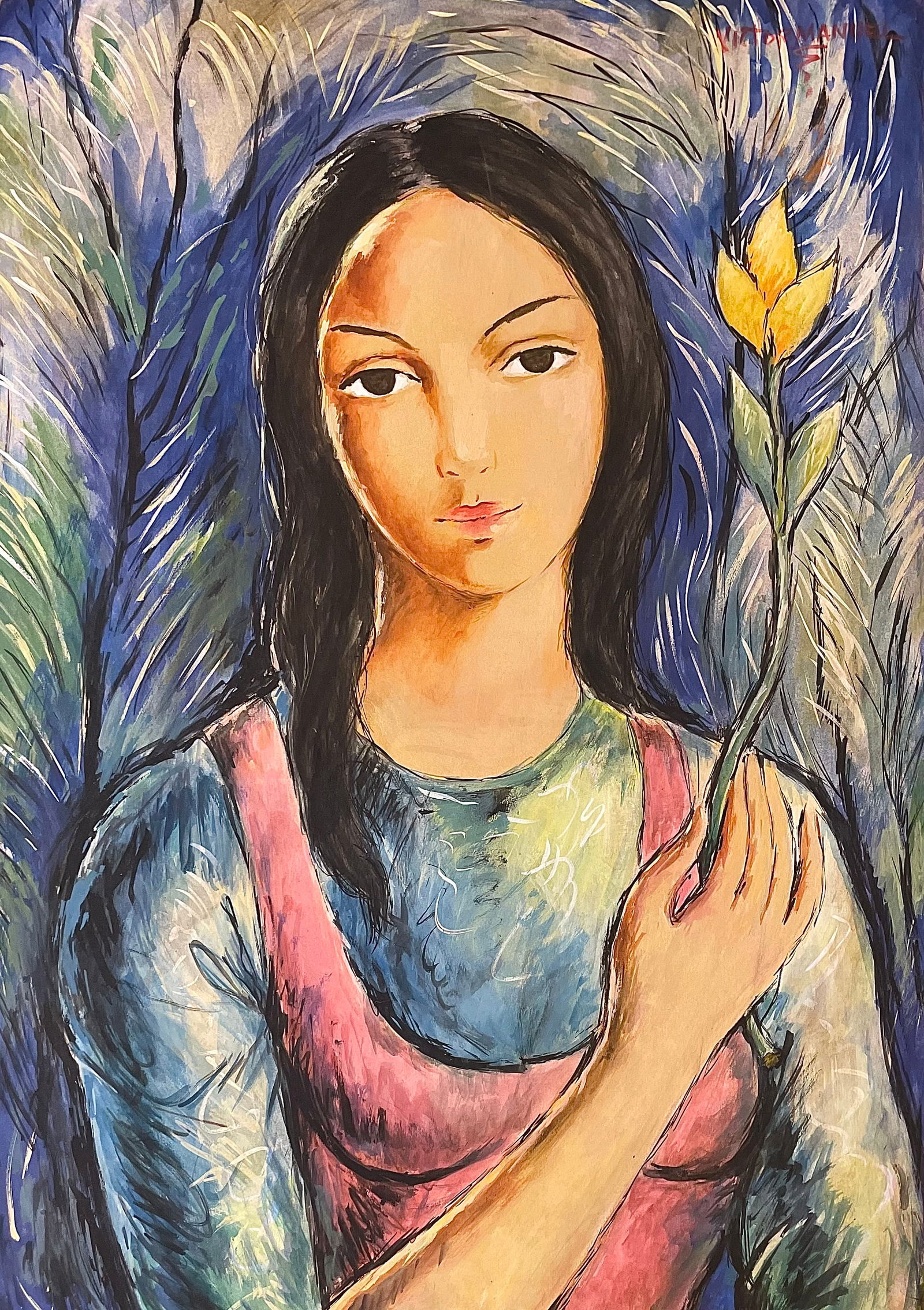 Victor Manuel "Girl with Flower" coa (1 of 3)