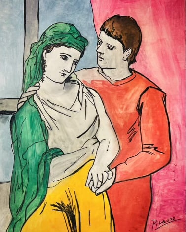 Pablo Picasso (manner ): Mix media on Cardboard. 11 x 8.5 inches