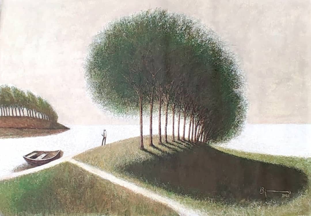 Agustin Bejarano COA "Diary of the Castaway" 2021.: Acrylic technique on Canvas. 66 x 100 cm.