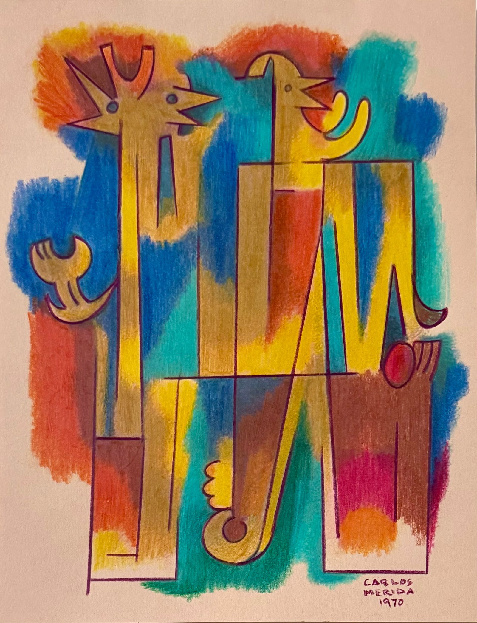 Carlos Merida: Mixed media on carboard 11 x 8 ibches 1970