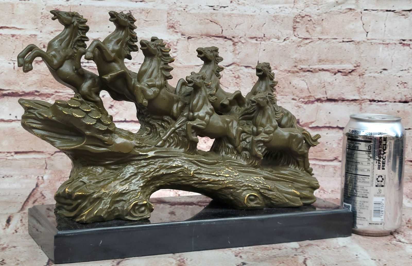 Eight Galloping Horses Bronze Sculpture on Marble Base Signed M. Lopez: Bronze Dimensions with Marble Base: Height 9" X Width 12"Marble Dimensions12" X 5"Height without base:8"Weight:13 LBSOriginal or Reproduction: Original