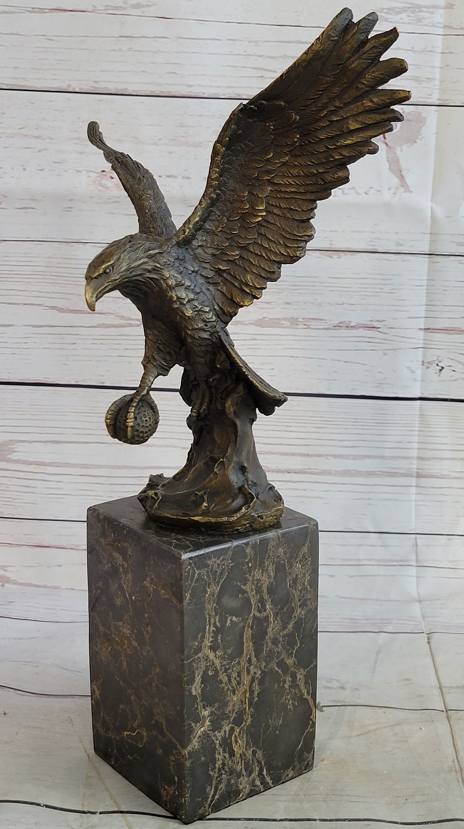 American Bald Eagle by Milo Bookend Book End Museum Quality Bronze: Bronze Dimensions with Marble Base: Height 14" X Width 8"Marble Dimensions:3.5" X 3.5"Height without base:9"Weight:8 LBSOriginal or Reproduction: Original
