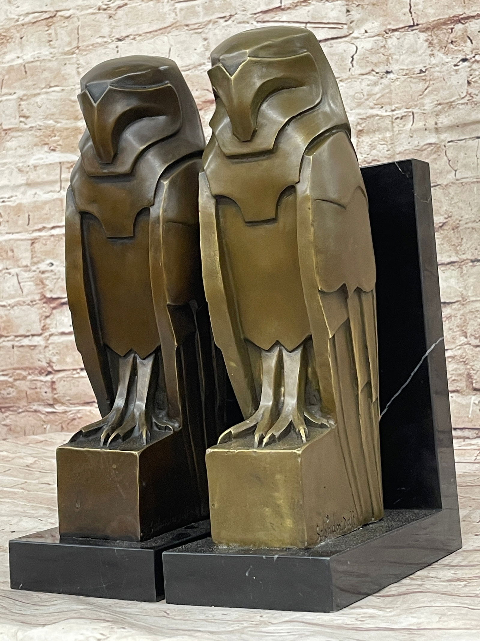 35 lbs Owl Bird Guardian Bronze Metal on Marble Bookend Sculpture Statue (1 of 5)