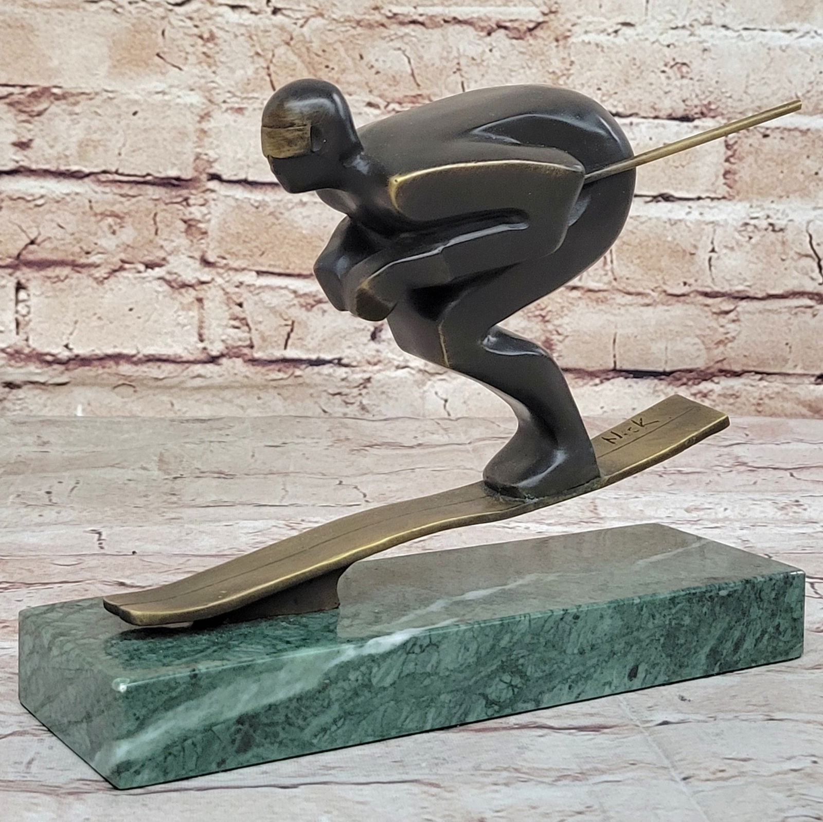 Genuine Bronze Sport Trophy Mid Century Ski Skiing by Mario Nick Signed Original (1 of 4)
