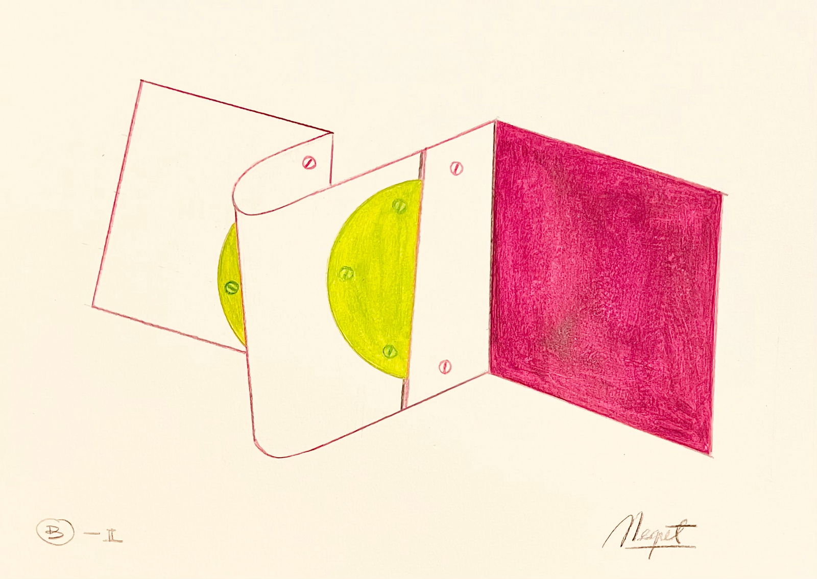 Edgar Negret: 11 x 15 inches Gouache on cardboard. Sketch for sculptural assembly