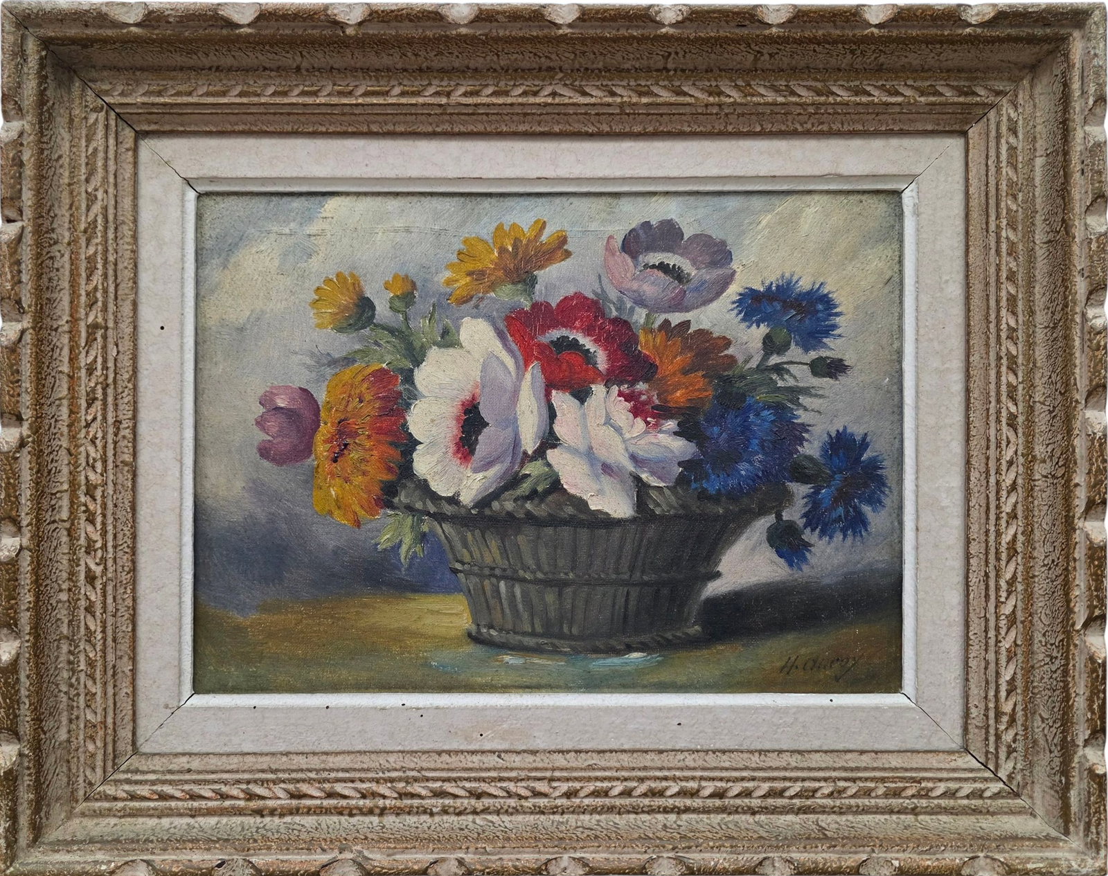 Antique French Still Life Floral signed oil painting: 9.5" x 13" excellent condition