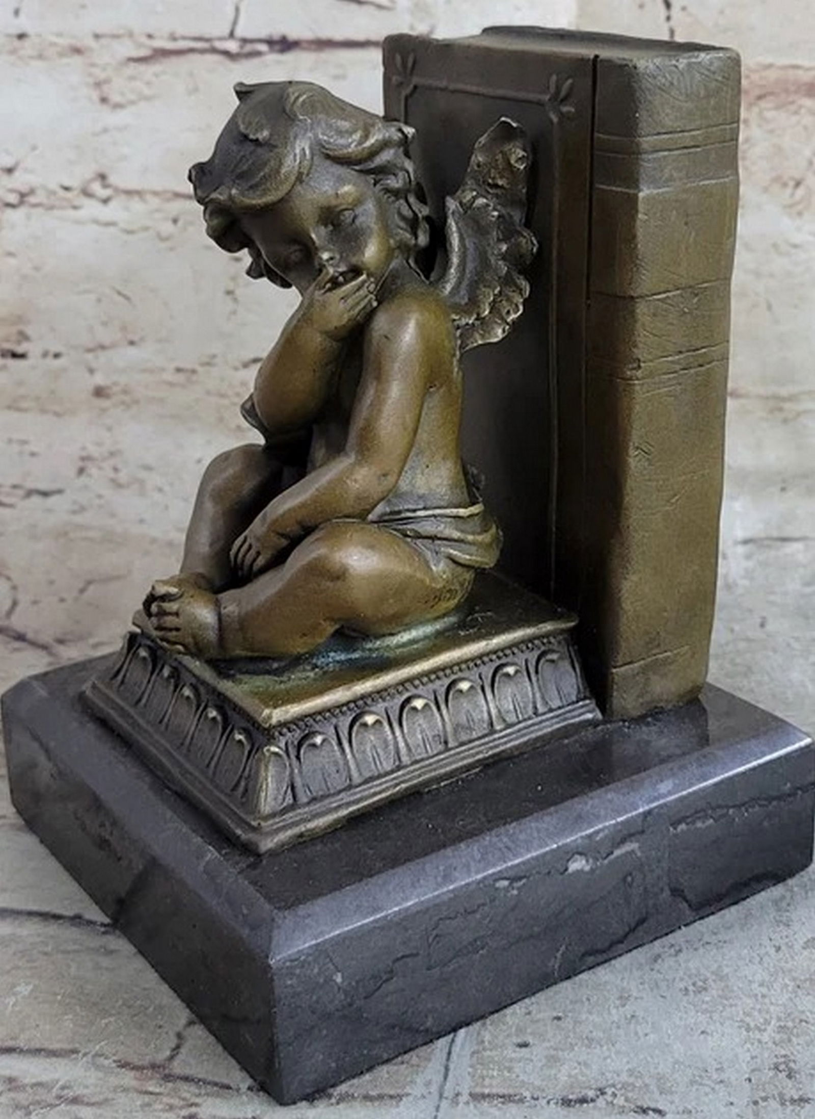 Signed Moreau French Artist Baby Angel Bookend Book end Bronze Sculpture: Total Dimensions: Height 6'' x Width 4''Approximate Weight: 6 LBSOriginal Reproduction: Reproduction