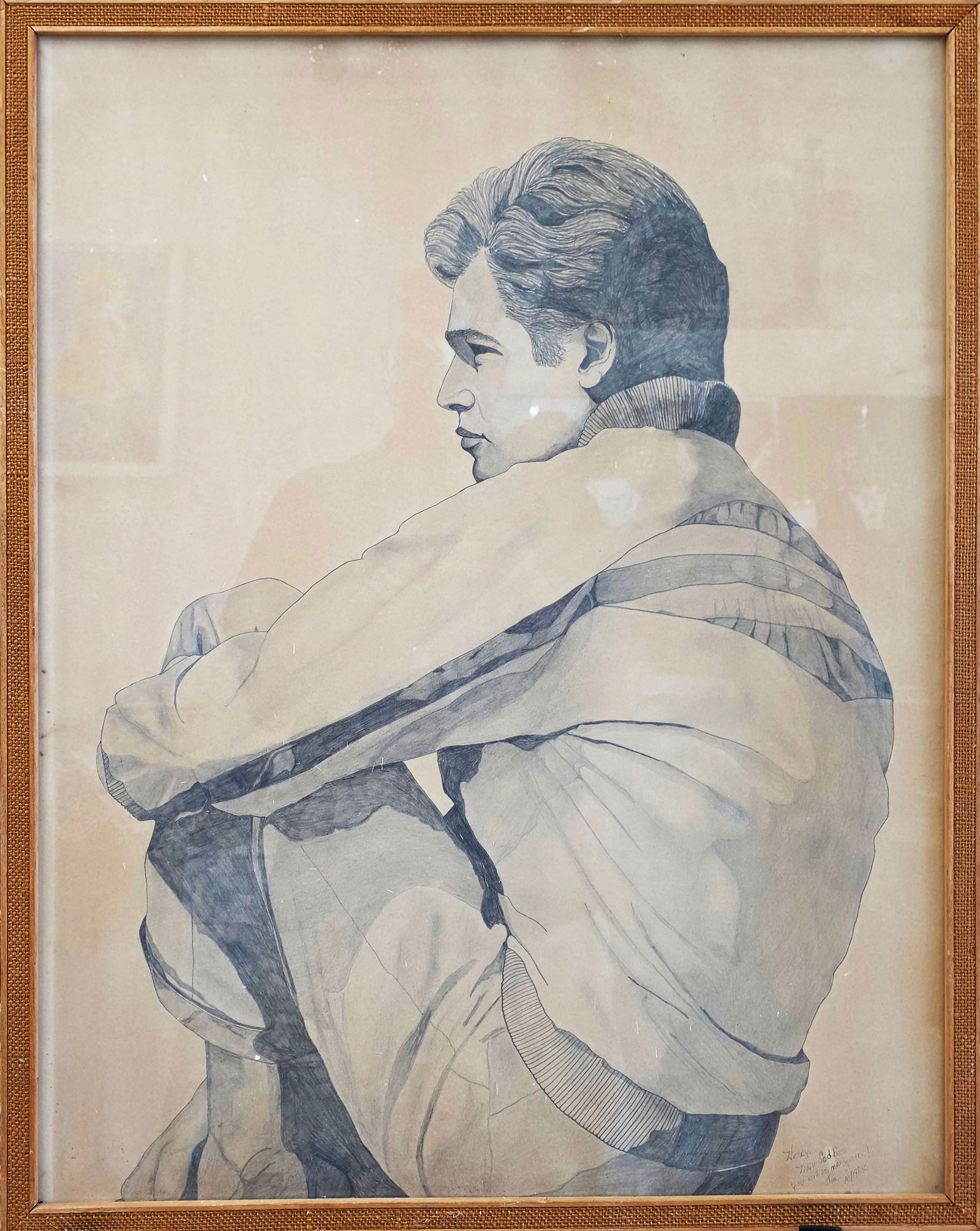 Vintage watercolor painting of young man signed Jim (1 of 2)