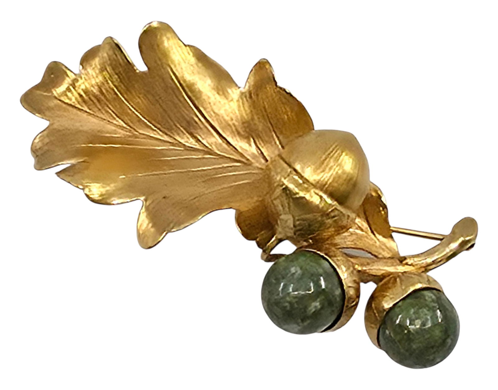 1950s Wells 14k Gold Filled Jade Acorn Maple Leaf Brooch Pin (1 of 3)