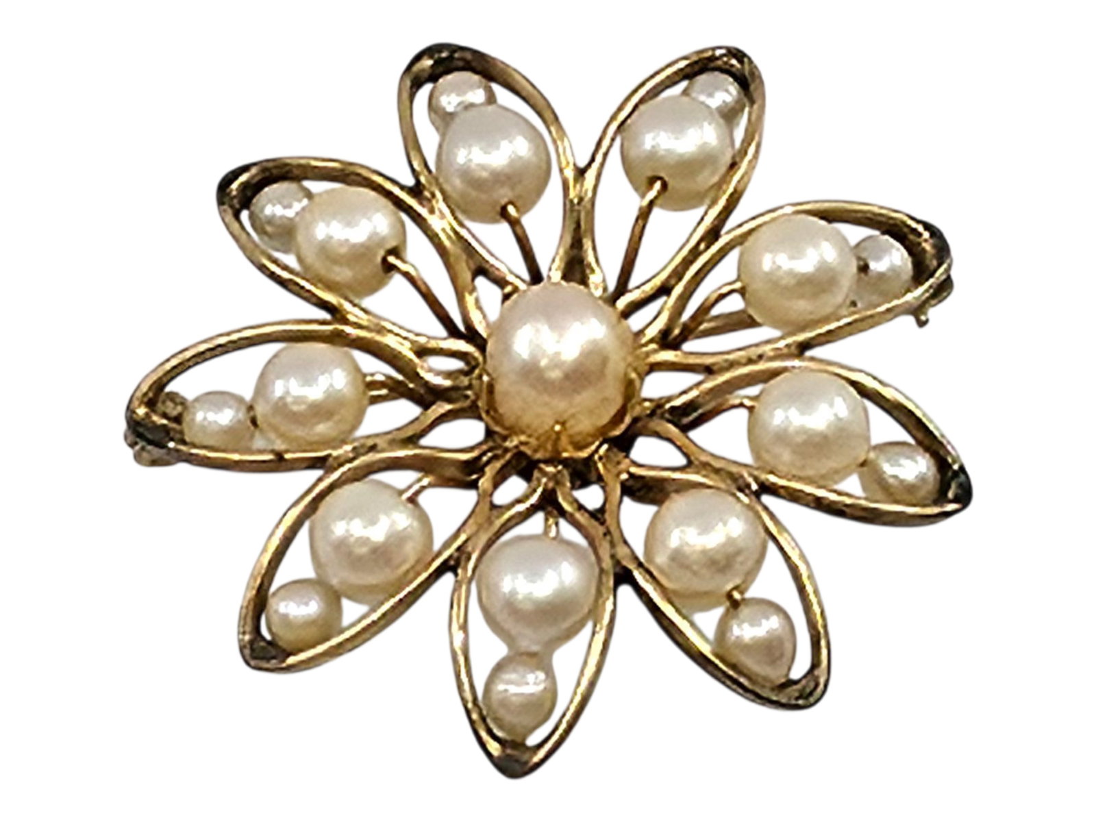 Vintage Cultured Pearl Flower Brooch Pin 12K GF H.G.: excellent condition